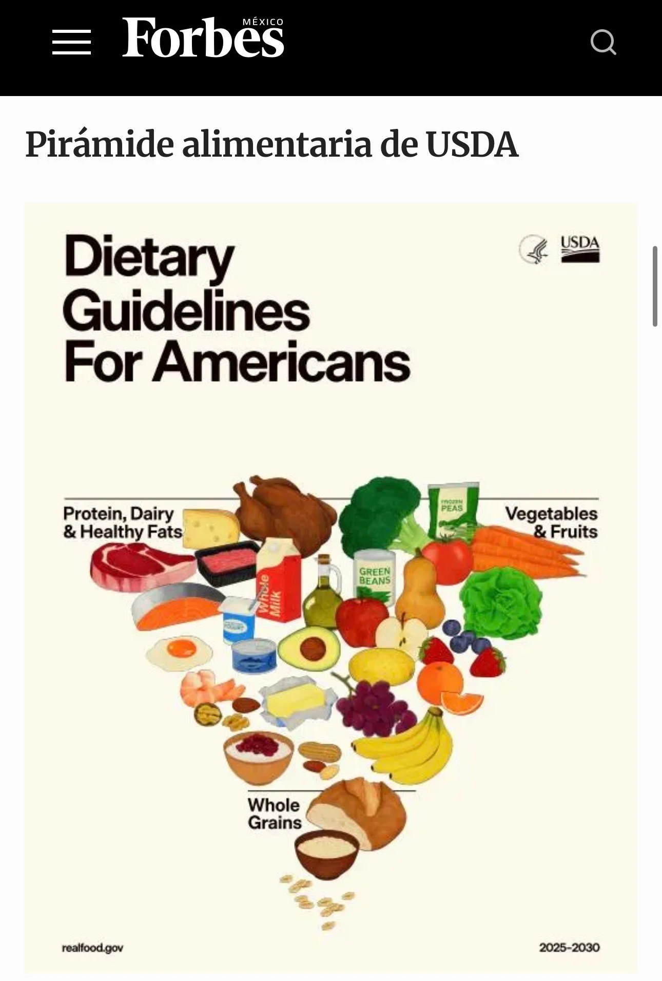 Nueva pirámide alimenticia del Departamento de Sanidad de EE.UU.