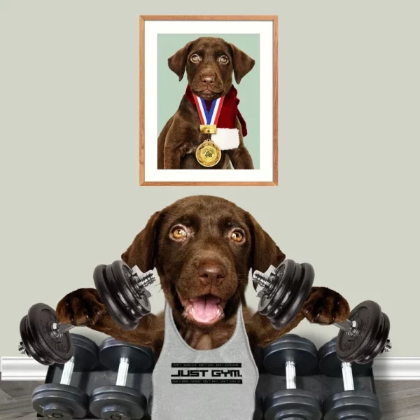 Custom Pet Portraits in the Gym Funny Dog or Cat Portrait Pet in Crossfit Dog in Gym Personalized pet gift dumbbles Mother's day gift