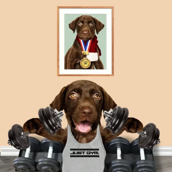 Custom Pet Portraits in the Gym Funny Dog or Cat Portrait Pet in Crossfit Dog in Gym Personalized pet gift dumbbles Mother's day gift