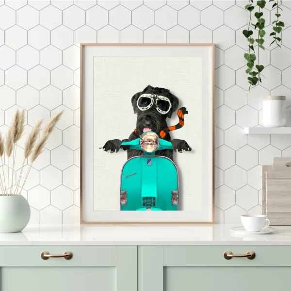 Funny pet driving Vespa Motorcycle