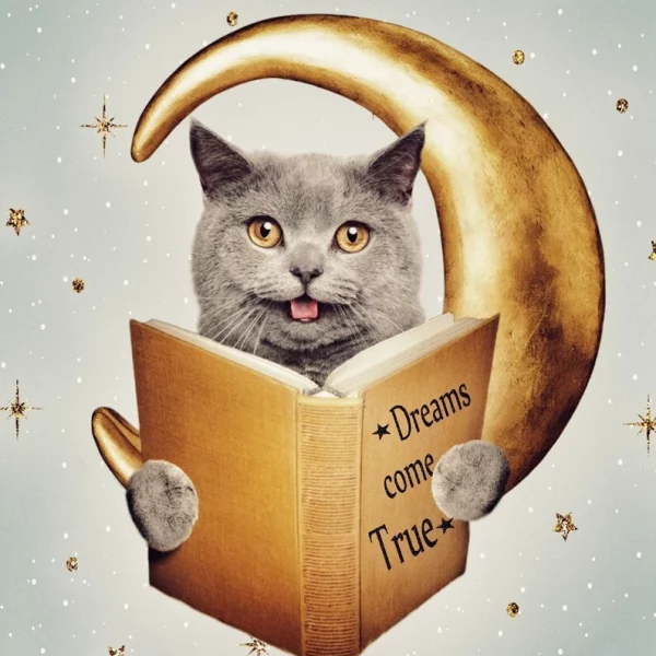 Sweet pet sittig on the Moon while reading a book (3)