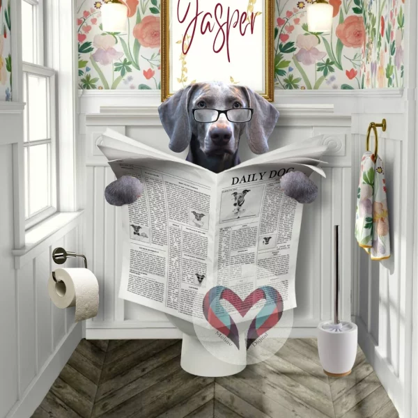 custom pet portrait in the bathroom for a gift