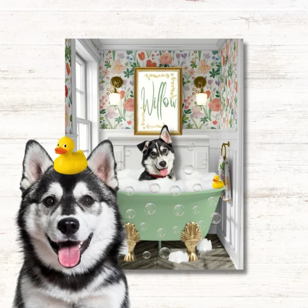 custom pet portrait in the bathtub for gifts