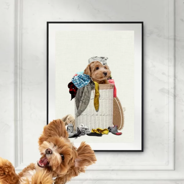 Funny Custom Pet Portrait in Laundry Art Personalized gifts Dog